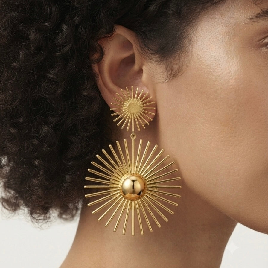 Double Sunburst Drop Earrings