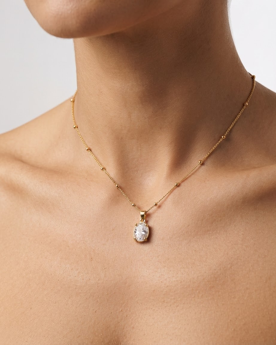 Aurora Oval Crystal Gold Necklace