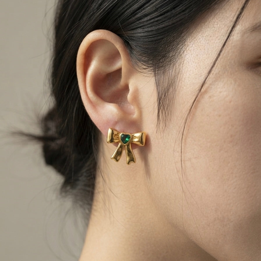 Stone Bow Stud Earrings