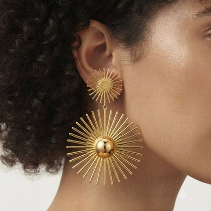 Double Sunburst Drop Earrings