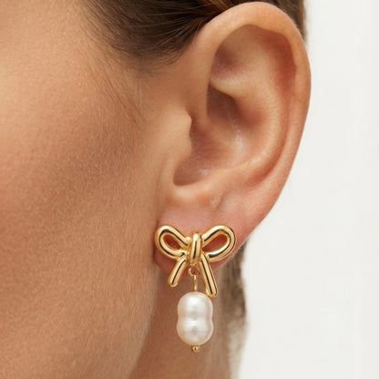 Colette Pearl Bow Drop Earrings