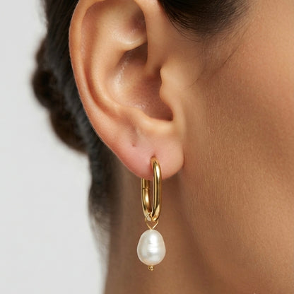Elodie Pearl Drop Huggie Earrings