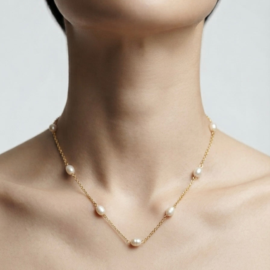 Celeste Pearl Gold Station Necklace