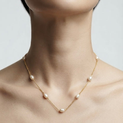 Celeste Pearl Gold Station Necklace