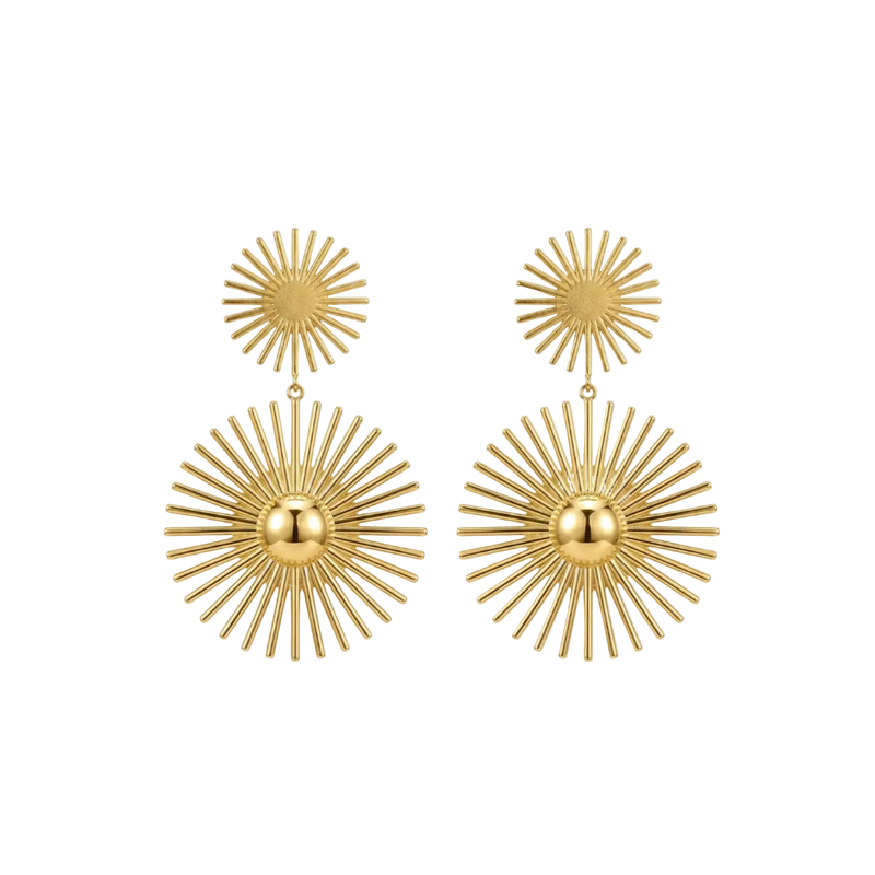 Double Sunburst Drop Earrings