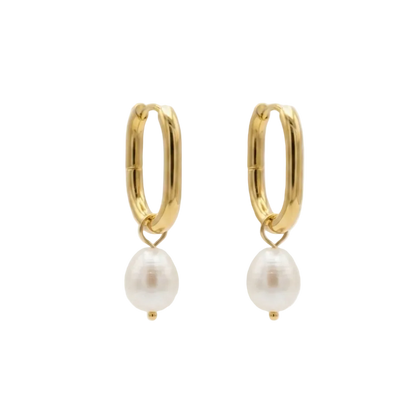 Elodie Pearl Drop Huggie Earrings