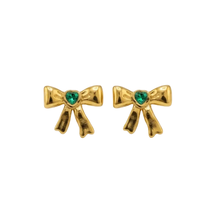 Stone Bow Stud Earrings